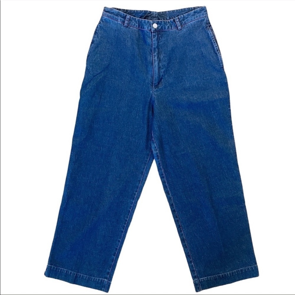 British KHAKI Highest Rise Wide Leg Crop Denim Jeans Size 4 in Dark Blue Wash